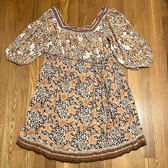 Orange Rust Floral Boho Peasant Flowy Dress‎ large - Picture 3 of 13